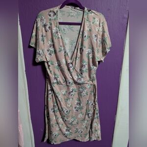 💜 Just Be Mauve Pink Soft Floral Faux Wrap Midi Dress XXL 1X 16 18